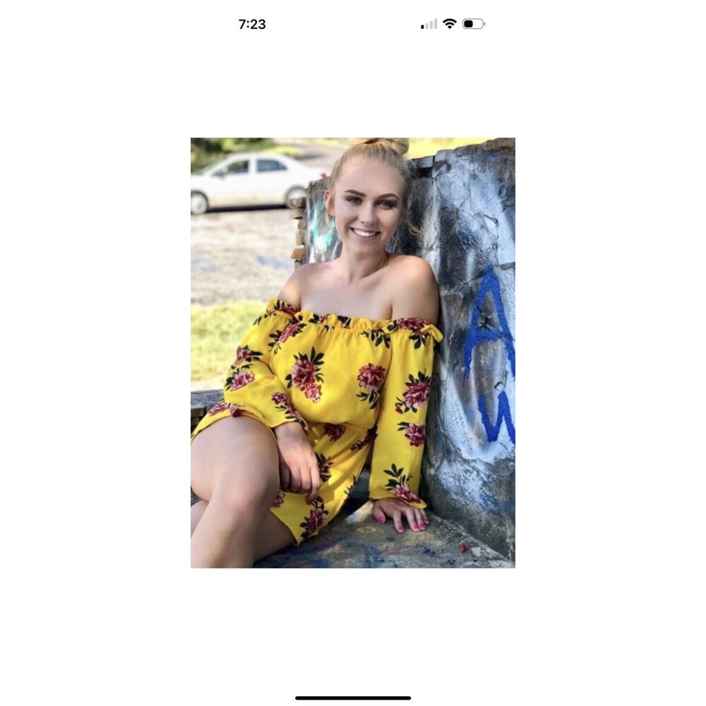 Toxik3‎ Yellow Floral Off The Shoulder Long Sleeve Romper Size XL - Picture 4 of 16